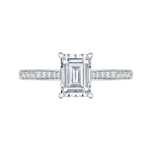 CAE0040E-37W-1.50 Bridal Jewelry Carizza White Gold Emerald Diamond Solitaire Engagement Rings