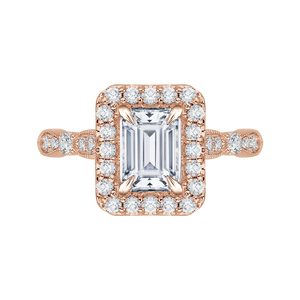 CAE0042E-37P Bridal Jewelry Carizza Rose Gold Vintage Emerald Diamond Halo Engagement Rings