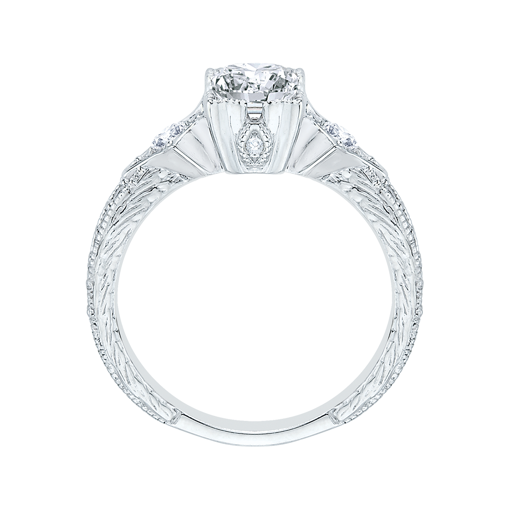 Emerald Diamond Vintage Engagement Ring In 14K White Gold (Semi Mount)