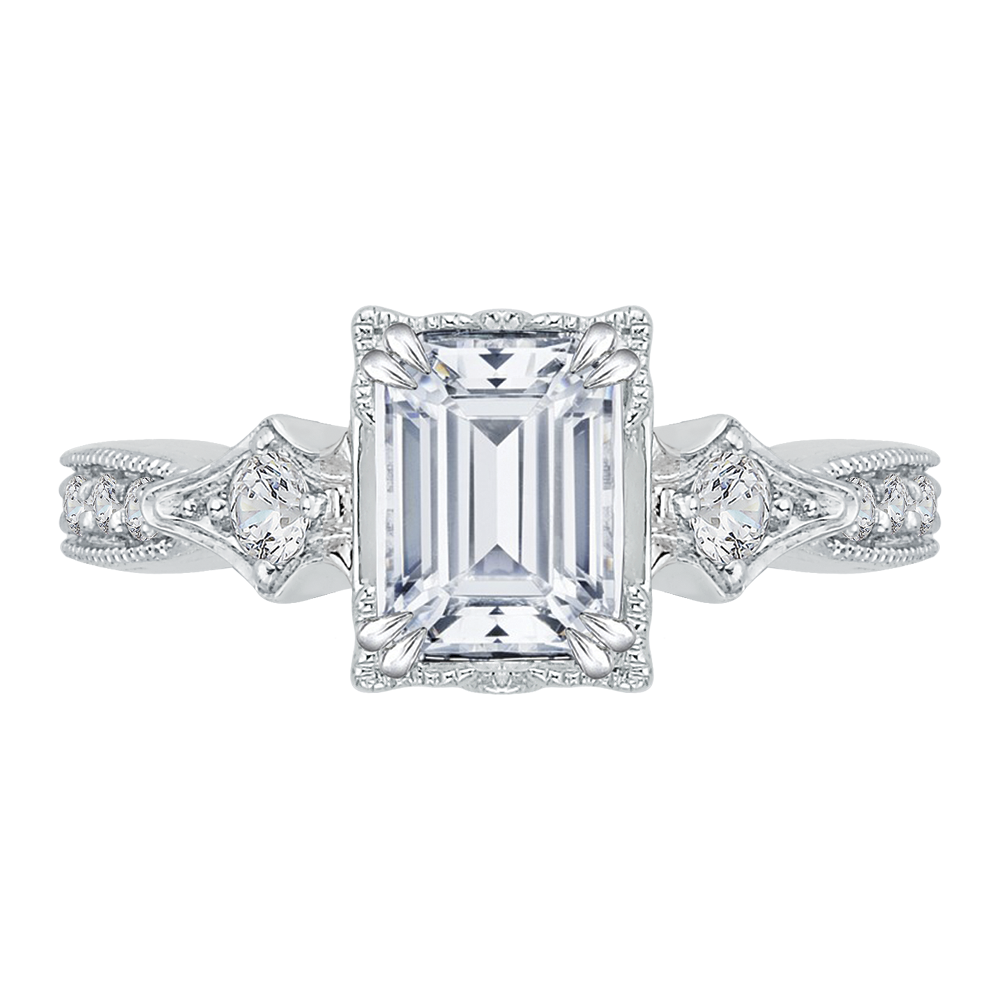 CAE0046E-37W Bridal Jewelry Carizza White Gold Vintage Emerald Diamond Engagement Rings
