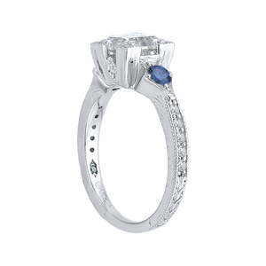 14K White Gold Emerald Cut Diamond Engagement Ring with Sapphire (Semi Mount)