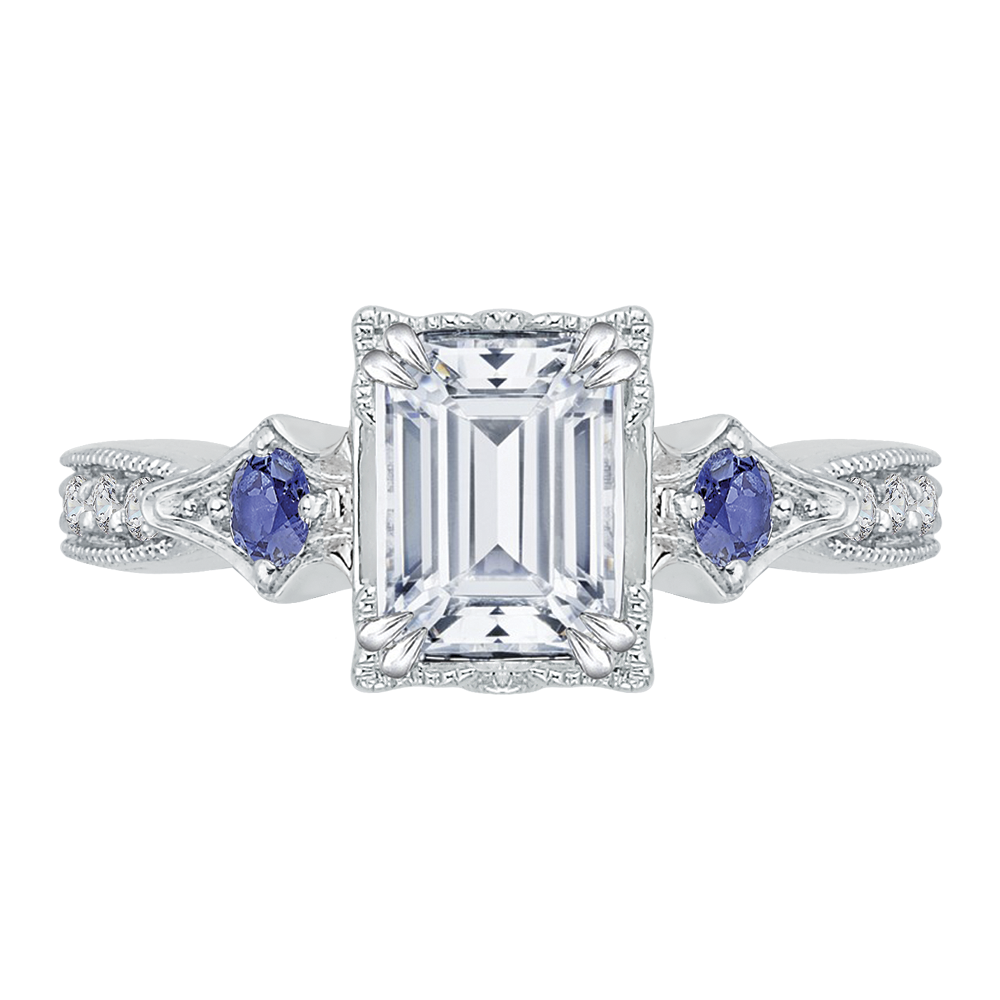 CAE0046E-S37W Bridal Jewelry Carizza White Gold Emerald Diamond Engagement Rings