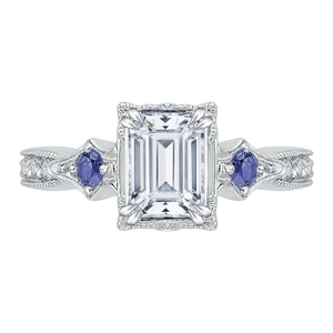 CAE0046E-S37W Bridal Jewelry Carizza White Gold Emerald Diamond Engagement Rings