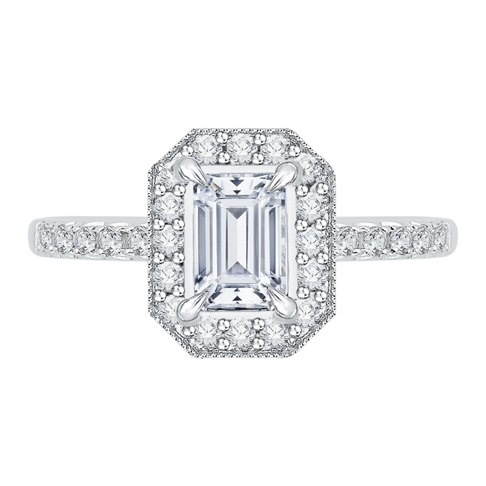 CAE0058E-37W Bridal Jewelry Carizza White Gold Emerald Diamond Halo Engagement Rings