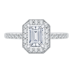 CAE0058E-37W Bridal Jewelry Carizza White Gold Emerald Diamond Halo Engagement Rings