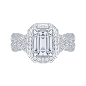 CAE0080E-37W Bridal Jewelry Carizza White Gold Emerald Diamond Halo Engagement Rings