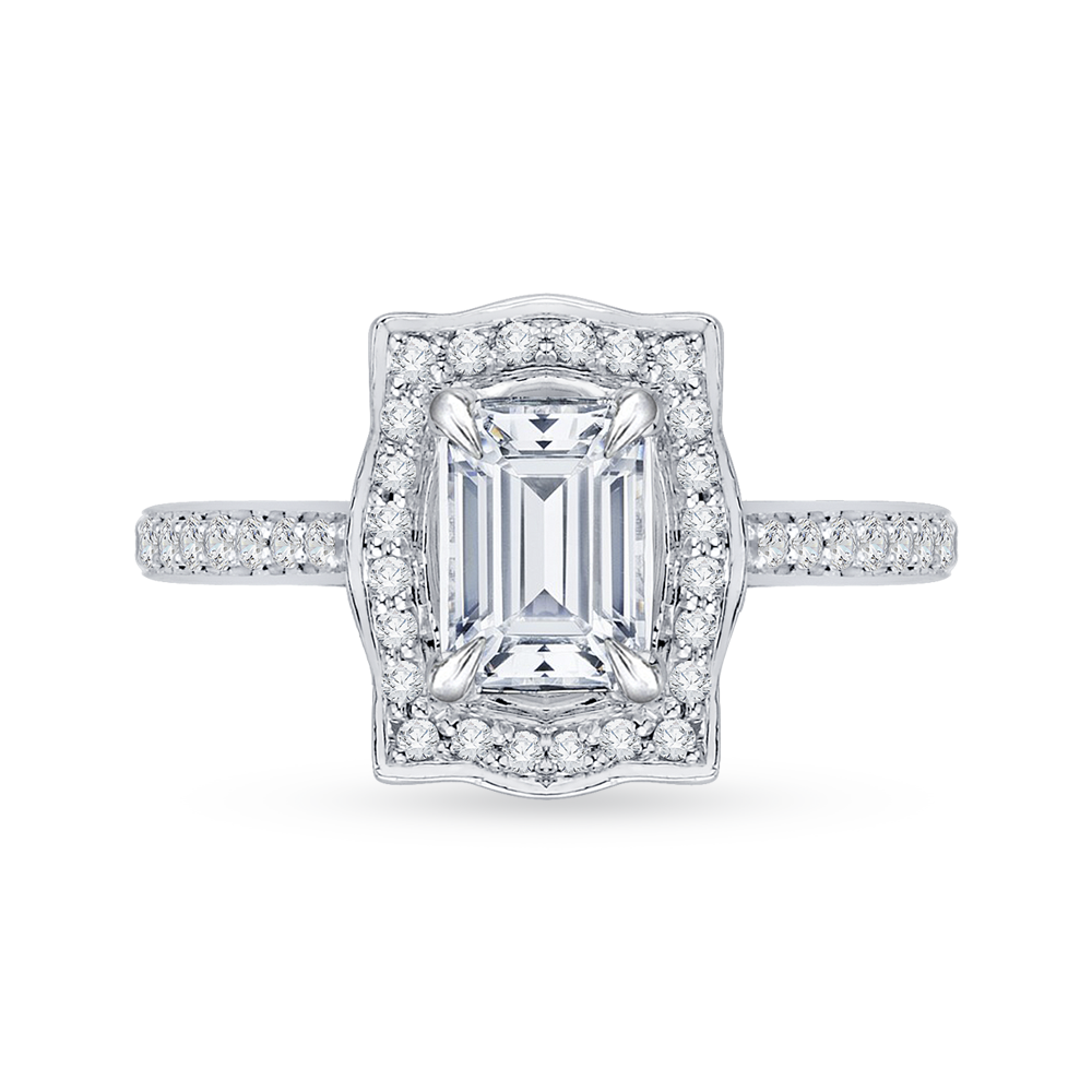 CAE0091E-37W Bridal Jewelry Carizza White Gold Emerald Diamond Halo Engagement Rings