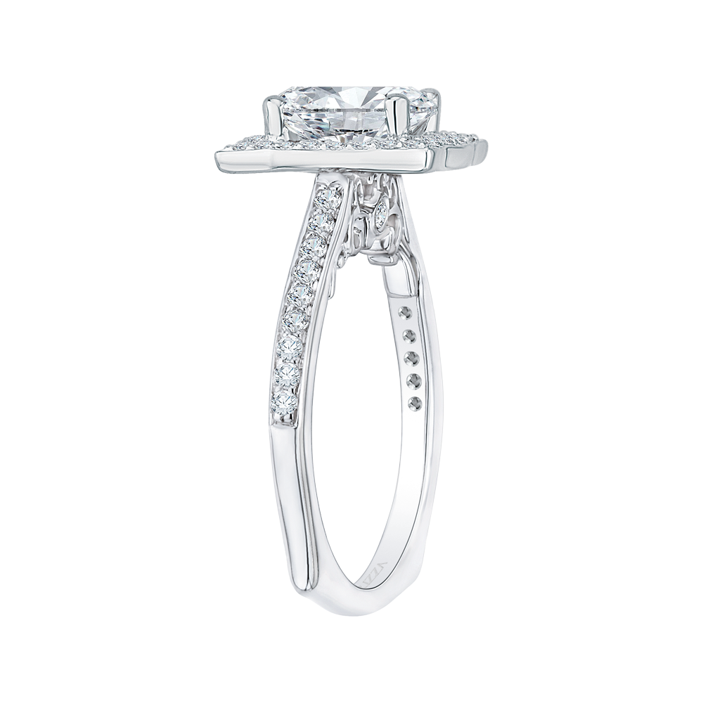 14K White Gold Emerald Diamond Halo Engagement Ring (Semi Mount)
