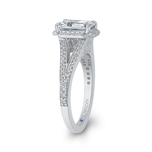 14K White Gold Emerald Cut Diamond Cathedral Style Engagement Ring with Split Shank (Semi Mount)