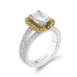 14K Two Tone Gold Emerald Diamond Engagement Ring with Split Shank (Semi Mount)