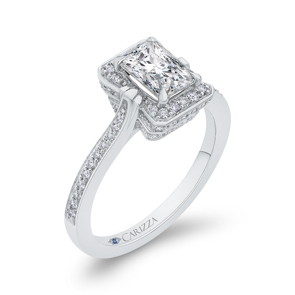 14K White Gold Emerald Cut Diamond Engagement Ring (Semi Mount)