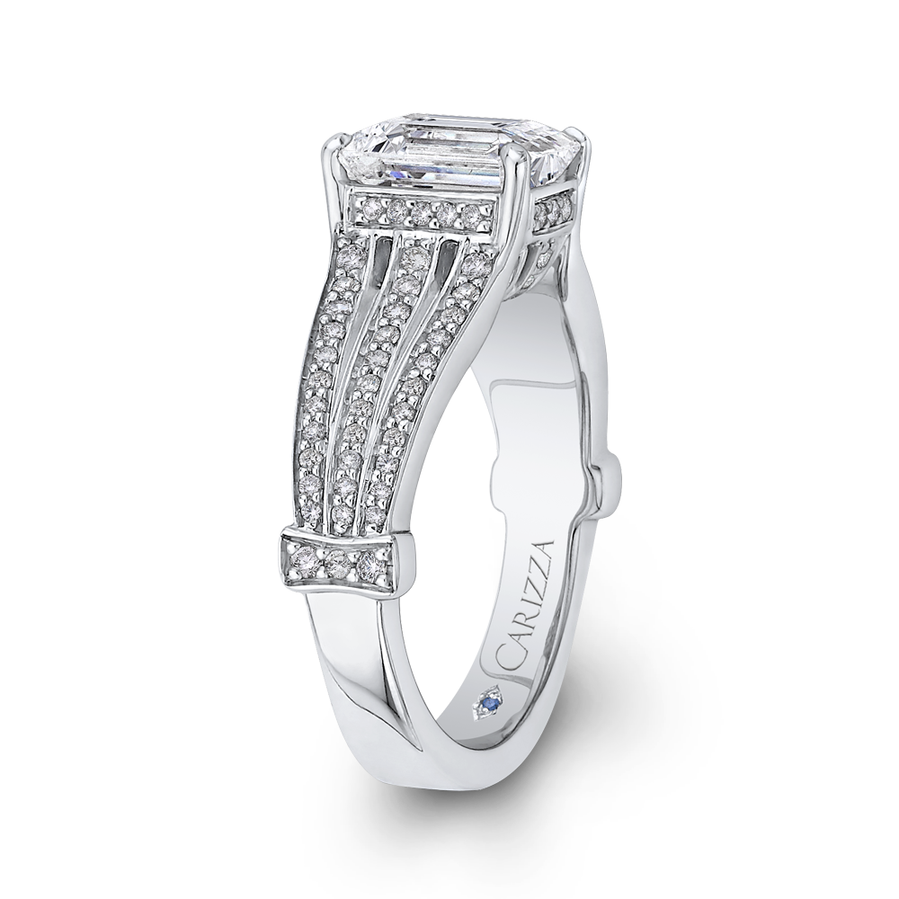 14K White Gold Emerald Diamond Engagement Ring with Split Shank (Semi Mount)