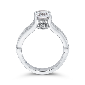 14K White Gold Emerald Diamond Engagement Ring with Split Shank (Semi Mount)