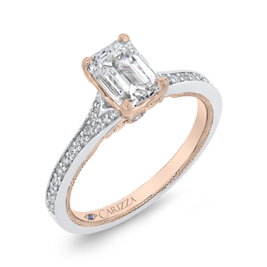 14K Two Tone Gold Emerald Cut Diamond Engagement Ring (Semi Mount)