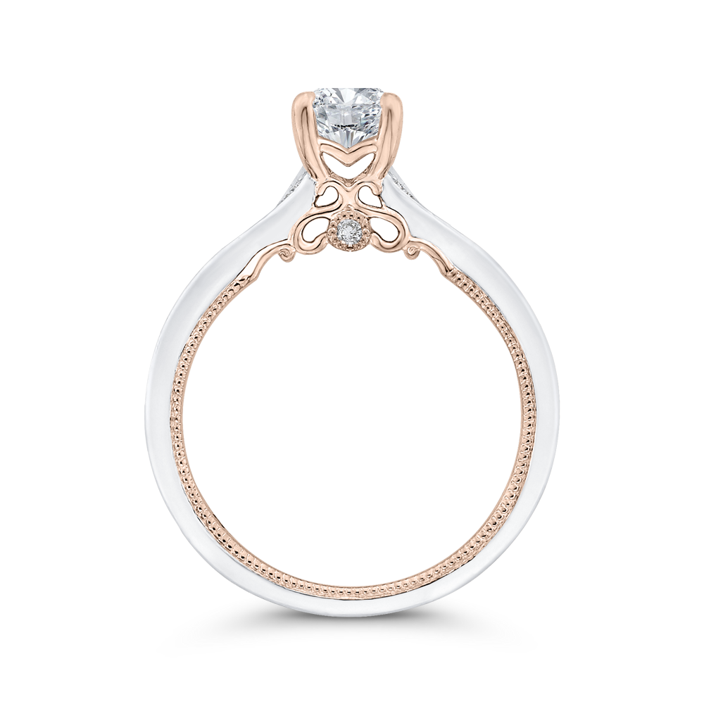 14K Two Tone Gold Emerald Cut Diamond Engagement Ring (Semi Mount)