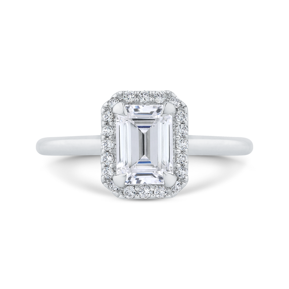 CAE0425E-37W-1.10 Bridal Jewelry Carizza White Gold Emerald Diamond Halo Engagement Rings