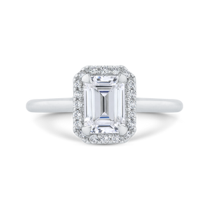CAE0425E-37W-1.10 Bridal Jewelry Carizza White Gold Emerald Diamond Halo Engagement Rings