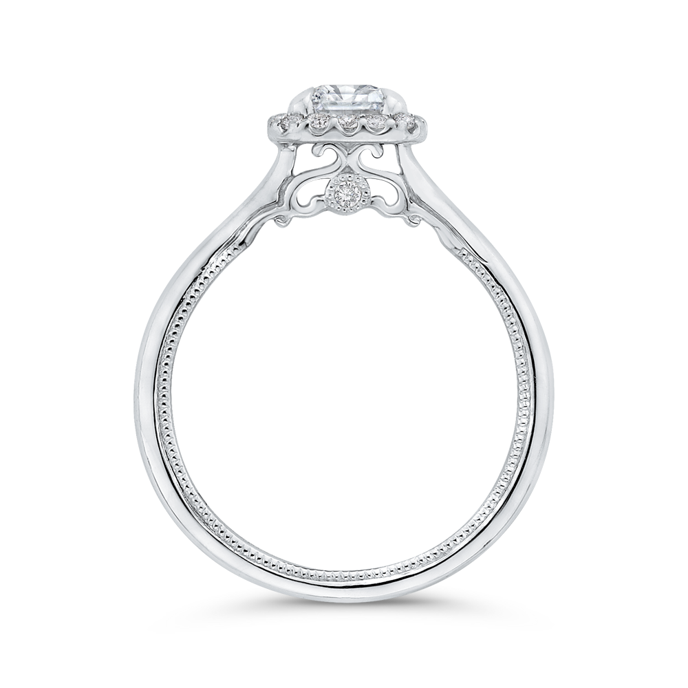 14K White Gold Emerald Cut Diamond Halo Engagement Ring (Semi Mount)