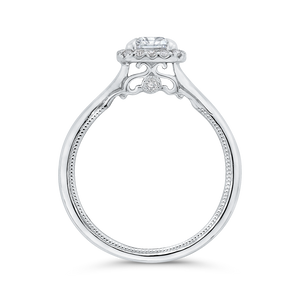 14K White Gold Emerald Cut Diamond Halo Engagement Ring (Semi Mount)