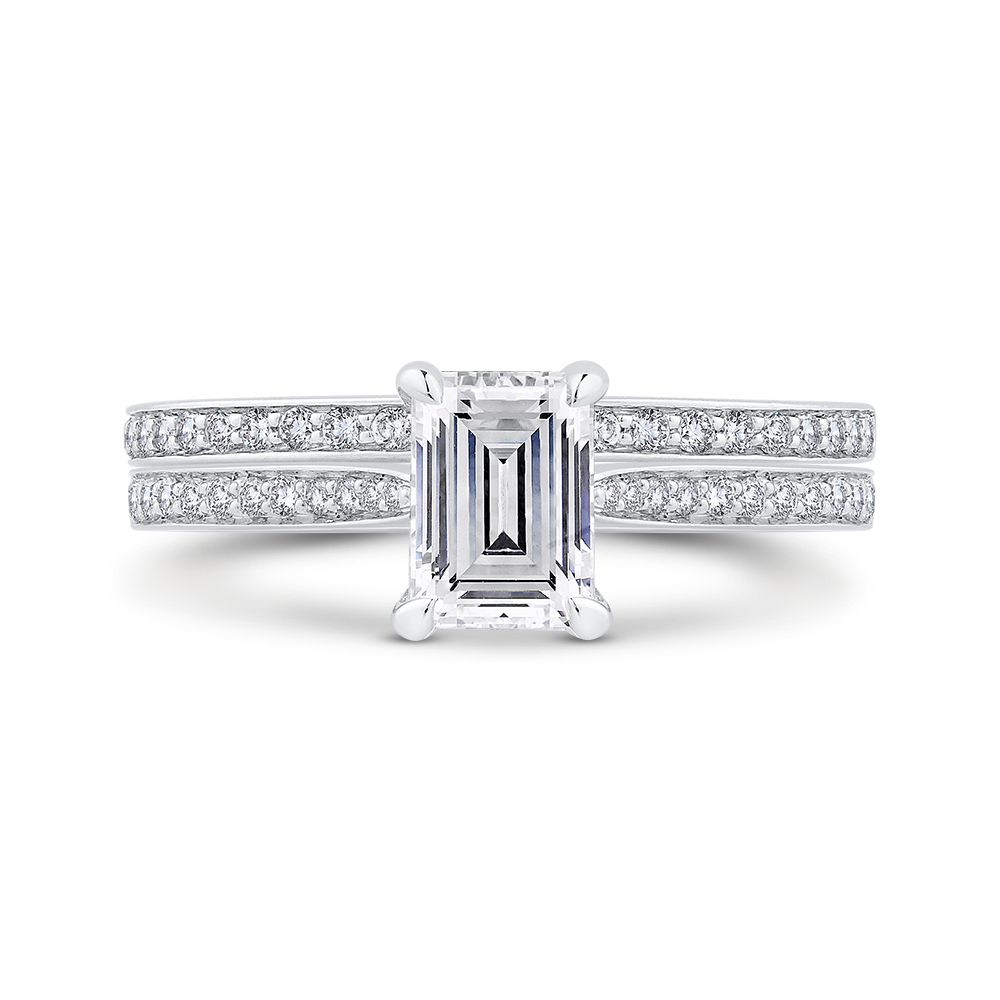 14K White Gold Emerald Cut Diamond Engagement Ring (Semi Mount)