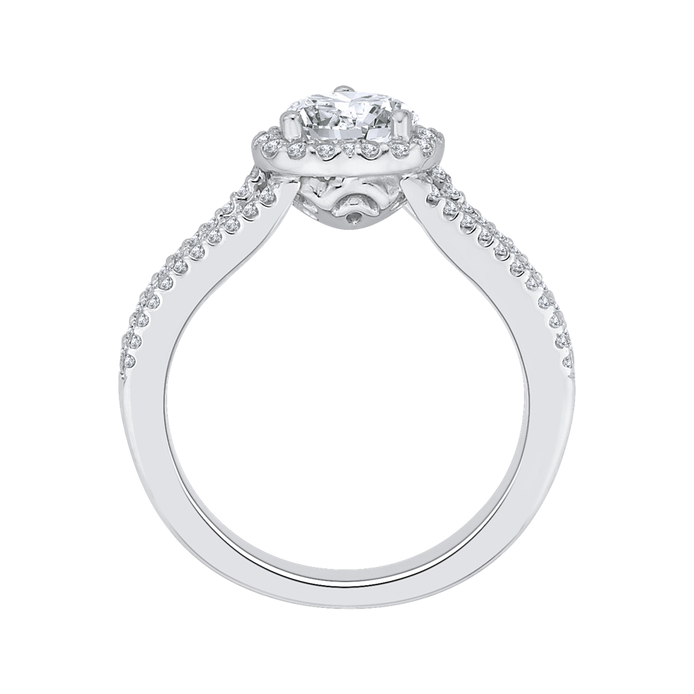 14K White Gold Heart Diamond Halo Engagement Ring with Split Shank (Semi Mount)