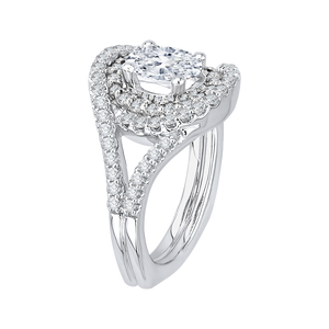14K White Gold Oval Diamond Halo Engagement Ring with Split Shank (Semi Mount)