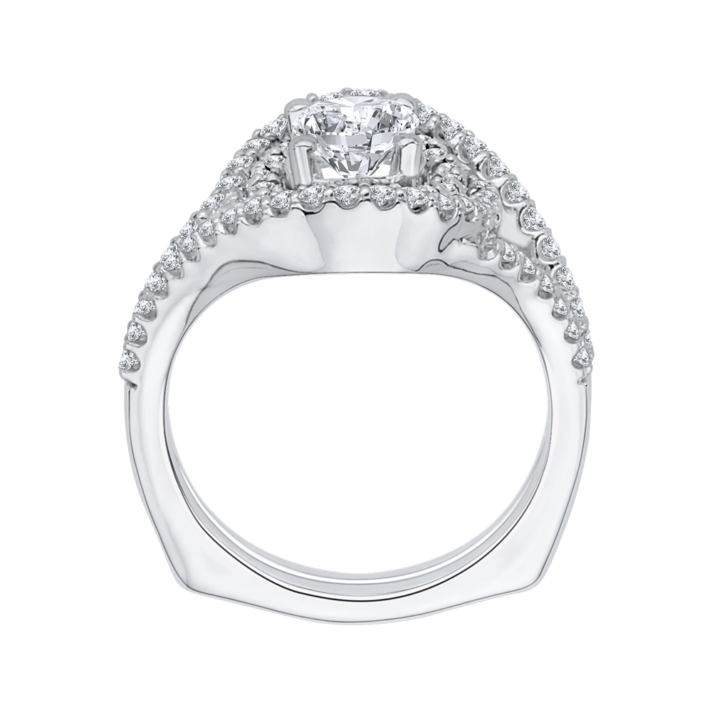 14K White Gold Oval Diamond Halo Engagement Ring with Split Shank (Semi Mount)