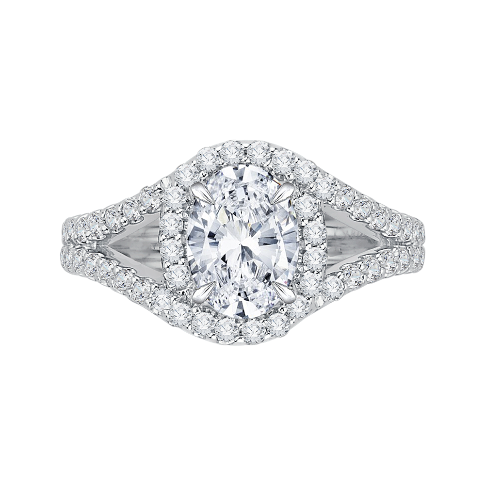 CAO0057E-37W Bridal Jewelry Carizza White Gold Oval Diamond Halo Engagement Rings