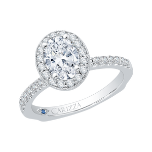 14K White Gold Oval Diamond Halo Engagement Ring with Euro Shank (Semi Mount)
