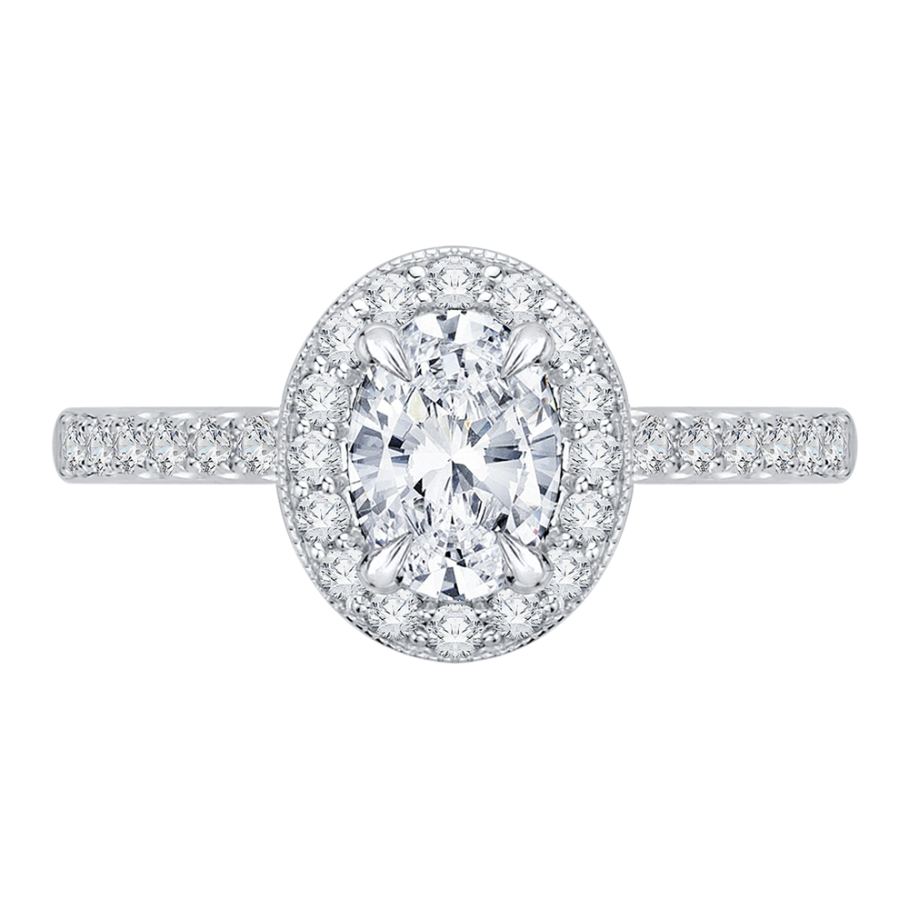 CAO0058E-37W Bridal Jewelry Carizza White Gold Oval Diamond Halo Engagement Rings