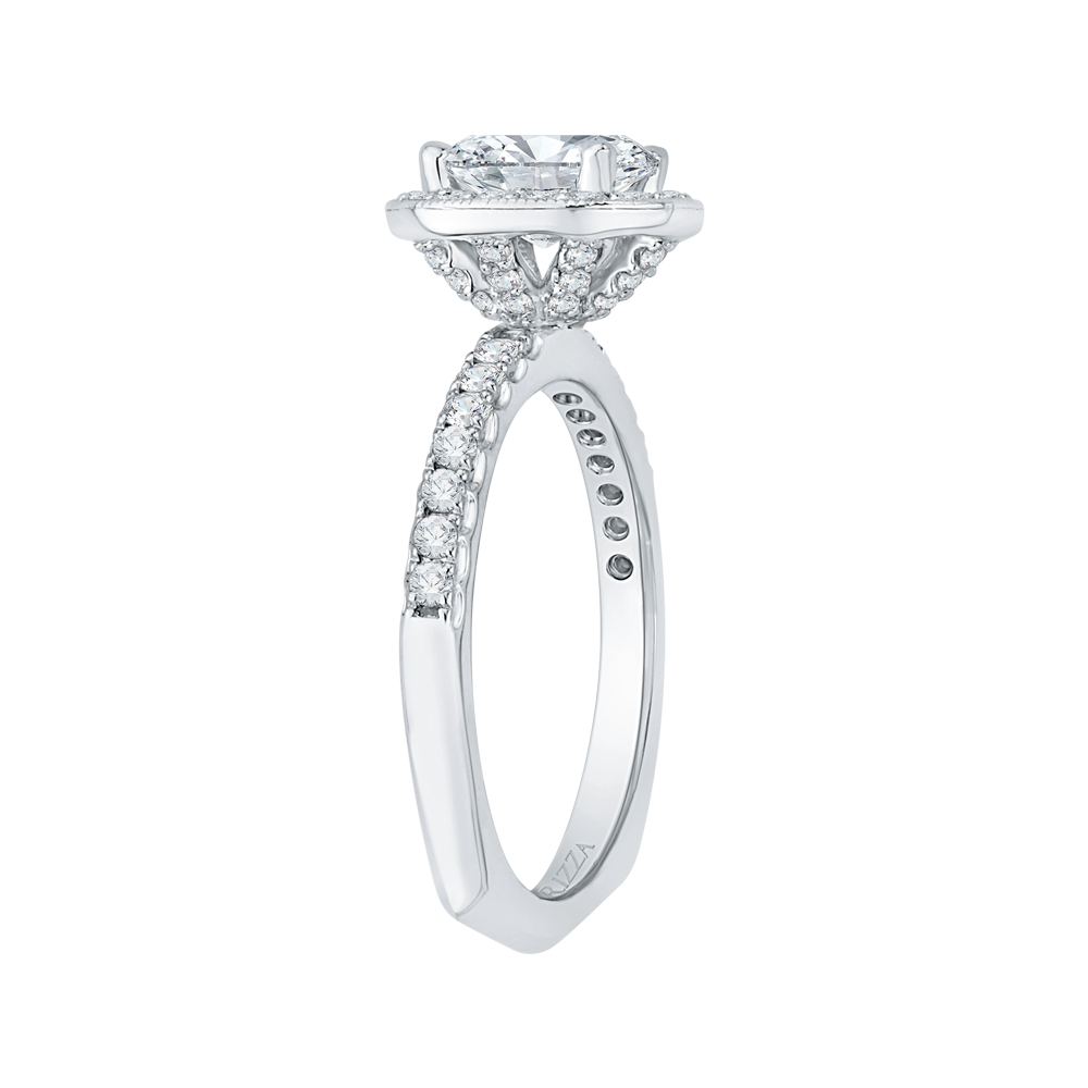 14K White Gold Oval Diamond Halo Engagement Ring with Euro Shank (Semi Mount)