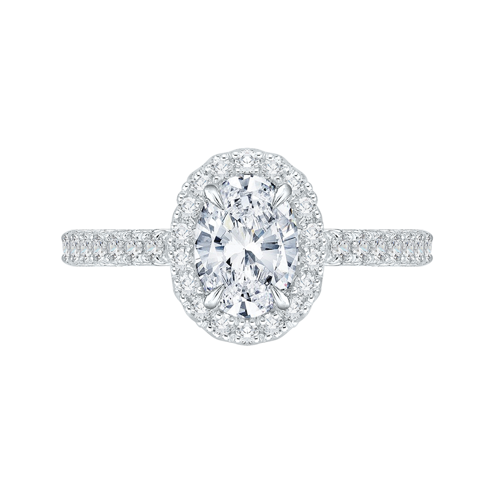CAO0085E-37W Bridal Jewelry Carizza White Gold Oval Diamond Halo Engagement Rings
