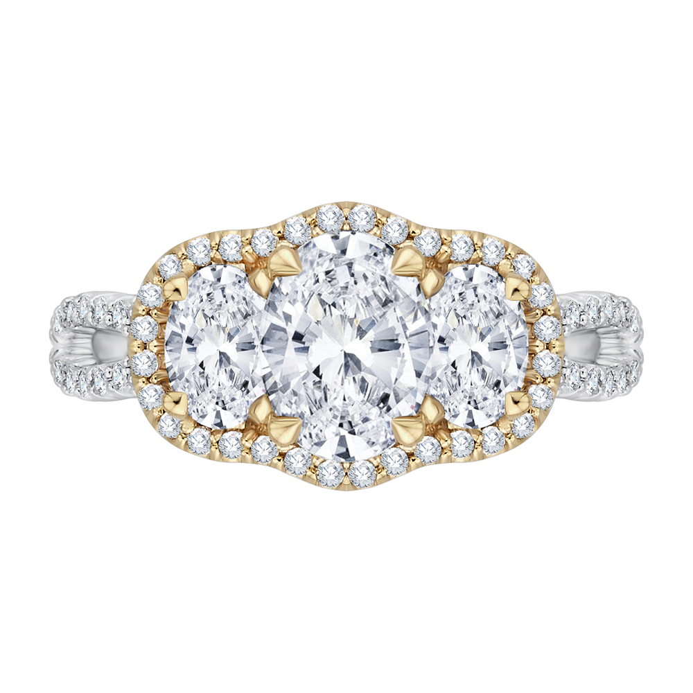 CAO0122E-37WY-1.25 Bridal Jewelry Carizza White Gold Rose Gold Yellow Gold Oval Diamond 3 Stone Halo Engagement Rings