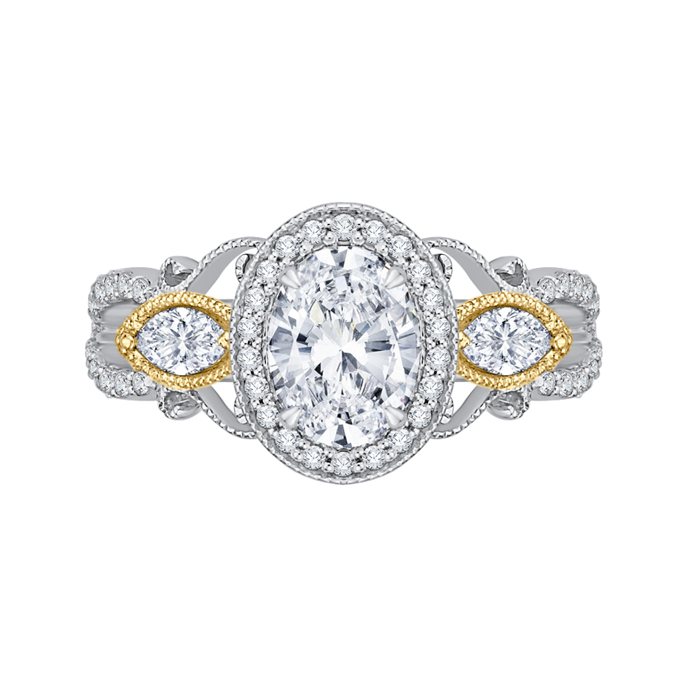 CAO0175EH-37WY Bridal Jewelry Carizza White Gold Rose Gold Yellow Gold Oval Diamond Halo Engagement Rings