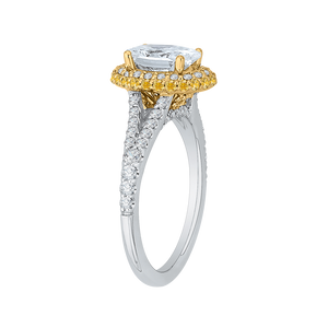 14K Two Tone Gold Oval Diamond Halo Engagement Ring with Split Shank (Semi Mount)