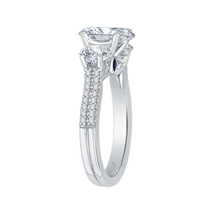 14K White Gold Oval Cut Diamond Three Stone Cathedral Style Engagement Ring (Semi Mount)