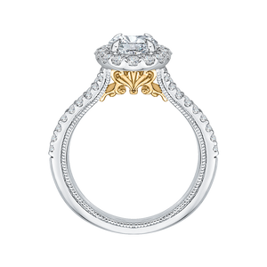 14K Two Tone Gold Oval Diamond Halo Vintage Engagement Ring with Split Shank (Semi Mount)
