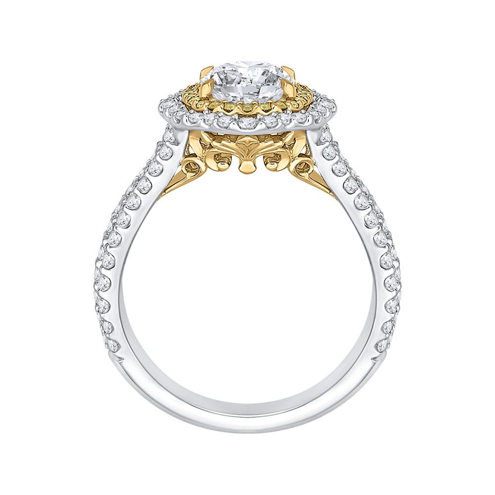 14K Two Tone Gold Oval Diamond Double Halo Vintage Engagement Ring (Semi Mount)
