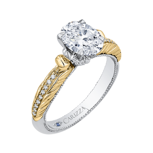 14K Two Tone Gold Oval Diamond Engagement Ring (Semi Mount)