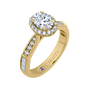 14K Yellow Gold Oval Diamond Halo Engagement Ring (Semi Mount)