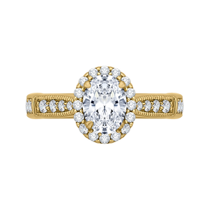 CAO0206E-37 Bridal Jewelry Carizza Yellow Gold Oval Diamond Halo Engagement Rings