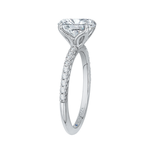 14K White Gold Oval Diamond Floral Engagement Ring (Semi Mount)