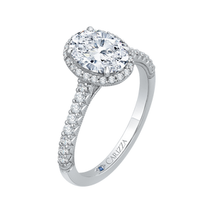 14K White Gold Oval Cut Diamond Halo Engagement Ring (Semi Mount)