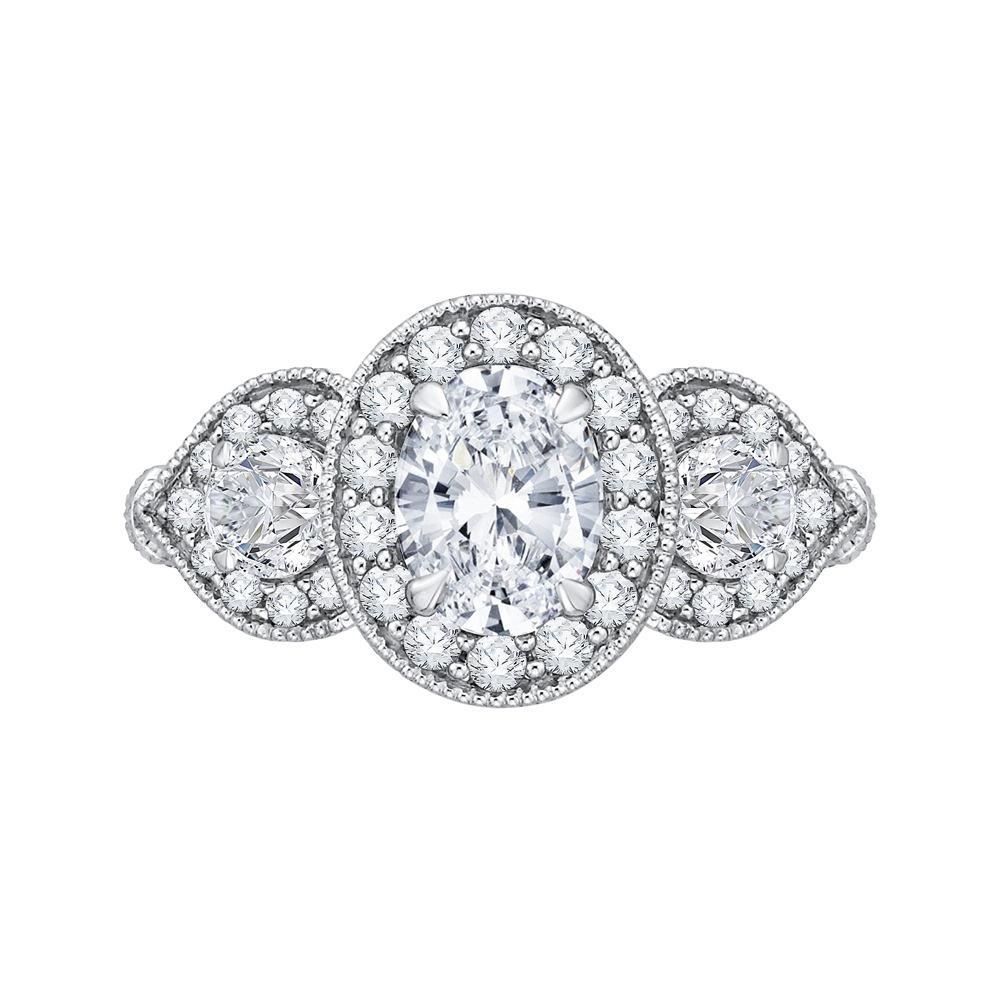 CAO0215E-37W-1.50 Bridal Jewelry Carizza White Gold Oval Diamond Halo Engagement Rings