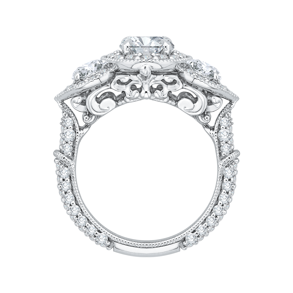 14K White Gold Oval Diamond Halo Engagement Ring (Semi Mount)