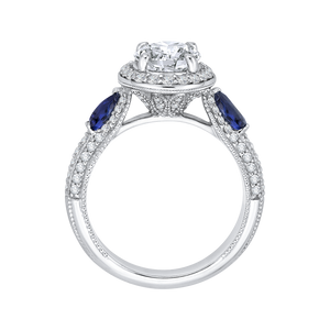 14K White Gold Oval Diamond Halo Engagement Ring with Sapphire (Semi Mount)