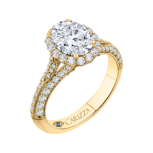 Oval Diamond Halo Vintage Engagement Ring In 14K Yellow Gold (Semi Mount)