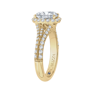 Oval Diamond Halo Vintage Engagement Ring In 14K Yellow Gold (Semi Mount)