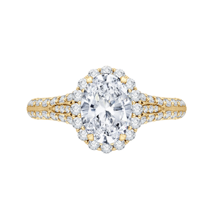 CAO0220E-37-1.50 Bridal Jewelry Carizza Yellow Gold Vintage Oval Diamond Halo Engagement Rings