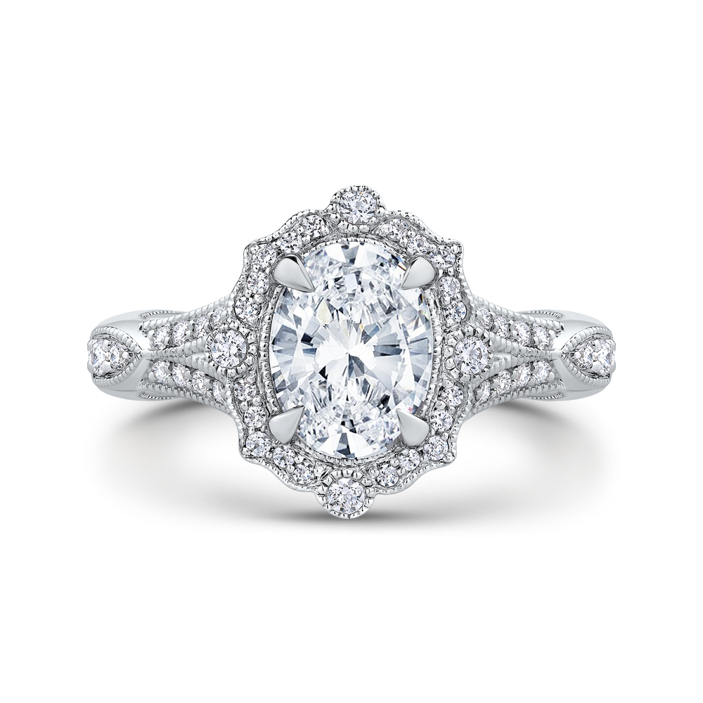 CAO0239E-37W-1.50 Bridal Jewelry Carizza White Gold Oval Diamond Halo Engagement Rings